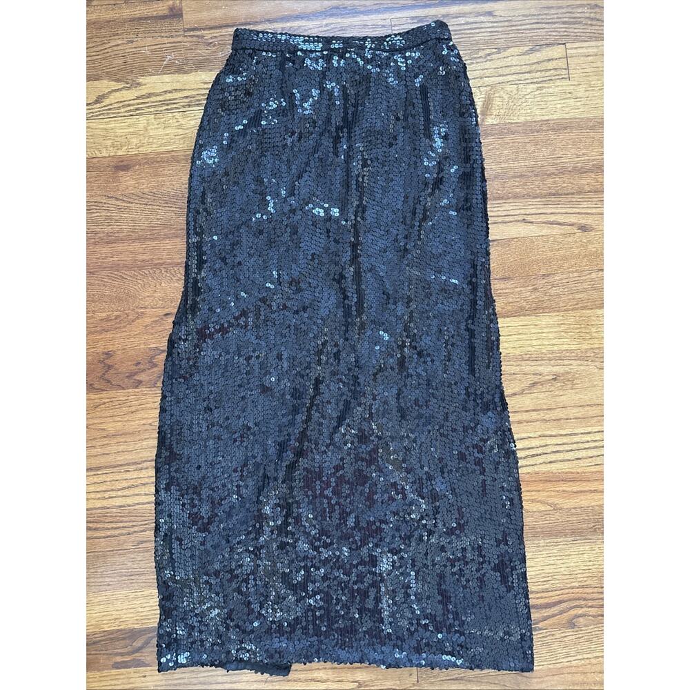 Vintage Scarlet Rage Silk/ Sequin Skirt Black Midi Size 26”